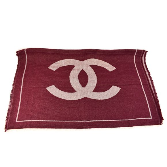CHANEL: Burgundy, "CC" Logo Cashmere/Silk Scarf mw - Picture 7 of 13